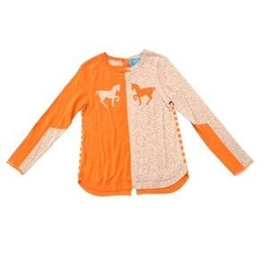 Islefield Madison Trott Sweater Silk Cashmere Equestrian Horse Orange‎ Grey MED